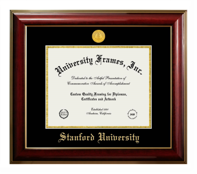 Stanford University Diploma Frame in Classic Mahogany with Gold Trim with Black & Gold Mats for document: 8 1/2"h x 11"w  