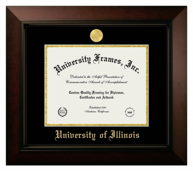 University of Illinois Diploma Frame in Legacy Black Cherry with Black & Gold Mats for document: 8 1/2"h x 11"w  