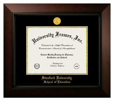 Stanford University School of Education Diploma Frame in Legacy Black Cherry with Black & Gold Mats for document: 8 1/2"h x 11"w  
