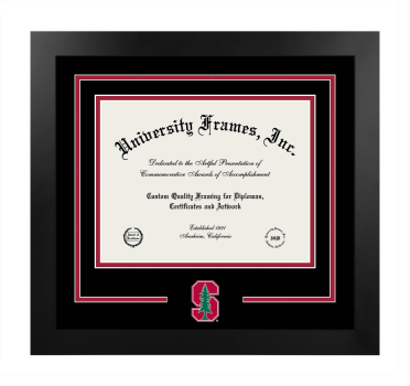 Stanford University School of Education Logo Mat Frame in Manhattan Black with Black & Crimson Mats for document: 8 1/2"h x 11"w  