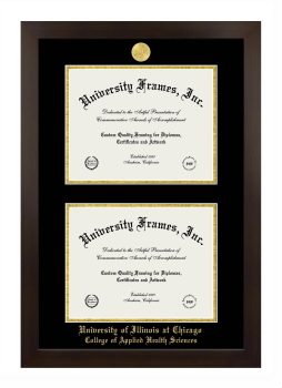 University of Illinois at Chicago College of Applied Health Sciences Double Diploma Frame in Manhattan Espresso with Black & Gold Mats for document: 8 1/2"h x 11"w  , document: 8 1/2"h x 11"w  