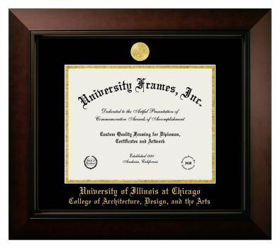 University of Illinois at Chicago College of Architecture, Design, and the Arts Diploma Frame in Legacy Black Cherry with Black & Gold Mats for document: 8 1/2"h x 11"w  