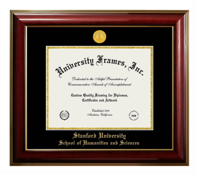 Stanford University School of Humanities and Sciences Diploma Frame in Classic Mahogany with Gold Trim with Black & Gold Mats for document: 8 1/2"h x 11"w  