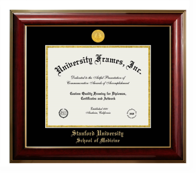 Stanford University School of Medicine Diploma Frame in Classic Mahogany with Gold Trim with Black & Gold Mats for document: 8 1/2"h x 11"w  