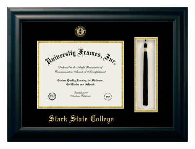 Stark State College Diploma with Tassel Box Frame in Satin Black with Black & Gold Mats for document: 8 1/2"h x 11"w  