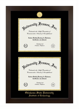 Oklahoma State University Institute of Technology Double Diploma Frame in Manhattan Espresso with Black & Gold Mats for document: 8 1/2"h x 11"w  , document: 8 1/2"h x 11"w  