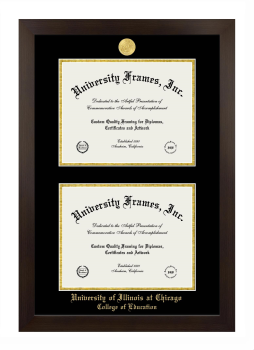 University of Illinois at Chicago College of Education Double Diploma Frame in Manhattan Espresso with Black & Gold Mats for document: 8 1/2"h x 11"w  , document: 8 1/2"h x 11"w  