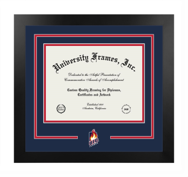 University of Illinois at Chicago College of Engineering Logo Mat Frame in Manhattan Black with Navy Blue & Red Mats for document: 8 1/2"h x 11"w  