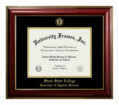Stark State College Associate of Applied Science Diploma Frame in Classic Mahogany with Gold Trim with Black & Gold Mats for document: 8 1/2"h x 11"w  
