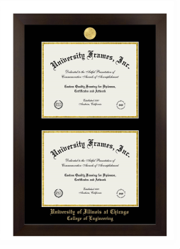 University of Illinois at Chicago College of Engineering Double Diploma Frame in Manhattan Espresso with Black & Gold Mats for document: 8 1/2"h x 11"w  , document: 8 1/2"h x 11"w  