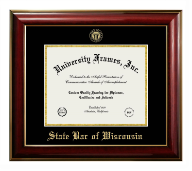 State Bar of Wisconsin Diploma Frame in Classic Mahogany with Gold Trim with Black & Gold Mats for document: 8 1/2"h x 11"w  