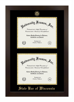 State Bar of Wisconsin Double Diploma Frame in Manhattan Espresso with Black & Gold Mats for document: 8 1/2"h x 11"w  , document: 8 1/2"h x 11"w  