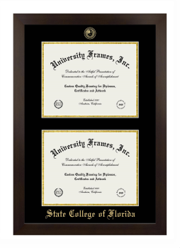 State College of Florida Double Diploma Frame in Manhattan Espresso with Black & Gold Mats for document: 8 1/2"h x 11"w  , document: 8 1/2"h x 11"w  