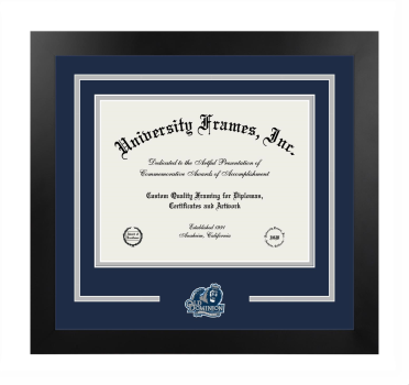 Old Dominion University Honors College Logo Mat Frame in Manhattan Black with Navy Blue & Gray Mats for document: 8 1/2"h x 11"w  