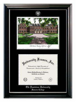 Old Dominion University Honors College Double Opening with Campus Image (Stacked) Frame in Classic Ebony with Silver Trim with Black & Silver Mats for document: 8 1/2"h x 11"w  