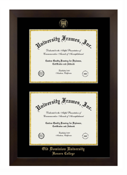 Old Dominion University Honors College Double Diploma Frame in Manhattan Espresso with Black & Gold Mats for document: 8 1/2"h x 11"w  , document: 8 1/2"h x 11"w  
