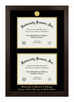 University of Illinois at Chicago College of Urban Planning and Public Affairs Double Diploma Frame in Manhattan Espresso with Black & Gold Mats for document: 8 1/2"h x 11"w  , document: 8 1/2"h x 11"w  