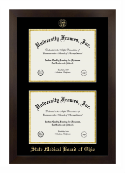 State Medical Board of Ohio Double Diploma Frame in Manhattan Espresso with Black & Gold Mats for document: 8 1/2"h x 11"w  , document: 8 1/2"h x 11"w  