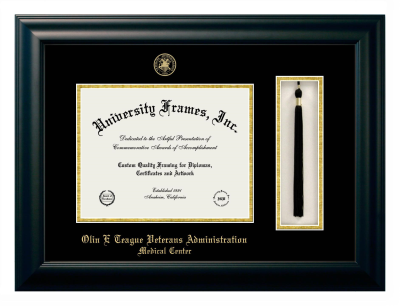 Olin E Teague Veterans Administration Medical Center Diploma with Tassel Box Frame in Satin Black with Black & Gold Mats for document: 8 1/2"h x 11"w  