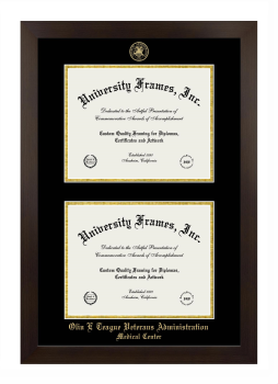 Olin E Teague Veterans Administration Medical Center Double Diploma Frame in Manhattan Espresso with Black & Gold Mats for document: 8 1/2"h x 11"w  , document: 8 1/2"h x 11"w  