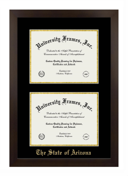 State of Arizona Double Diploma Frame in Manhattan Espresso with Black & Gold Mats for document: 8 1/2"h x 11"w  , document: 8 1/2"h x 11"w  