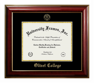 Olivet College Diploma Frame in Classic Mahogany with Gold Trim with Black & Gold Mats for document: 8 1/2"h x 11"w  