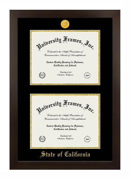 State of California Double Diploma Frame in Manhattan Espresso with Black & Gold Mats for document: 8 1/2"h x 11"w  , document: 8 1/2"h x 11"w  