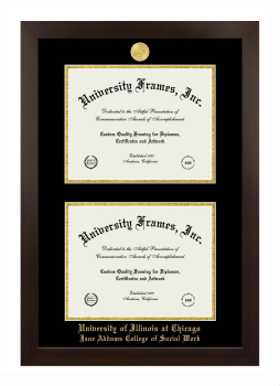 University of Illinois at Chicago Jane Addams College of Social Work Double Diploma Frame in Manhattan Espresso with Black & Gold Mats for document: 8 1/2"h x 11"w  , document: 8 1/2"h x 11"w  