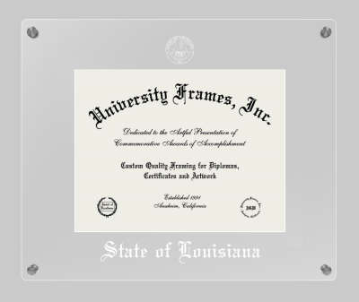 State of Louisiana Lucent Clear-over-Clear Frame in Lucent Clear Moulding with Lucent Clear Mat for document: 8 1/2"h x 11"w  