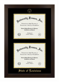 State of Louisiana Double Diploma Frame in Manhattan Espresso with Black & Gold Mats for document: 8 1/2"h x 11"w  , document: 8 1/2"h x 11"w  