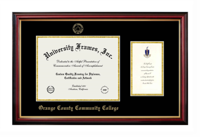 Orange County Community College Diploma with Announcement Frame in Petite Mahogany with Gold Trim with Black & Gold Mats for document: 8 1/2"h x 11"w  , diploma: 7"h x 4"w  