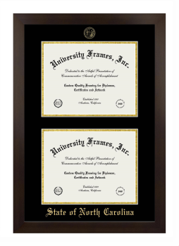 State of North Carolina Double Diploma Frame in Manhattan Espresso with Black & Gold Mats for document: 8 1/2"h x 11"w  , document: 8 1/2"h x 11"w  