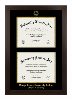 Orange County Community College School of Nursing Double Diploma Frame in Manhattan Espresso with Black & Gold Mats for document: 8 1/2"h x 11"w  , document: 8 1/2"h x 11"w  