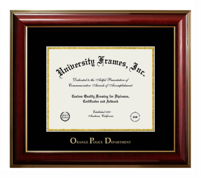 Orange Police Department Diploma Frame in Classic Mahogany with Gold Trim with Black & Gold Mats for document: 8 1/2"h x 11"w  