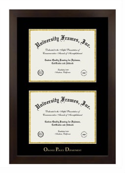 Orange Police Department Double Diploma Frame in Manhattan Espresso with Black & Gold Mats for document: 8 1/2"h x 11"w  , document: 8 1/2"h x 11"w  