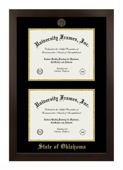 State of Oklahoma Double Diploma Frame in Manhattan Espresso with Black & Gold Mats for document: 8 1/2"h x 11"w  , document: 8 1/2"h x 11"w  