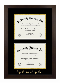 Order of the Coif Double Diploma Frame in Manhattan Espresso with Black & Gold Mats for document: 8 1/2"h x 11"w  , document: 8 1/2"h x 11"w  