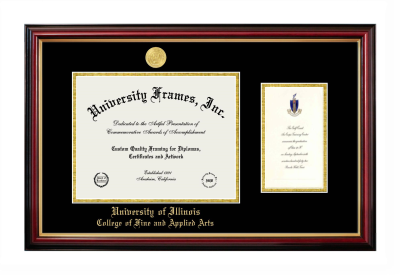 University of Illinois College of Fine and Applied Arts Diploma with Announcement Frame in Petite Mahogany with Gold Trim with Black & Gold Mats for document: 8 1/2"h x 11"w  , diploma: 7"h x 4"w  