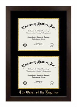 Order of the Engineer Double Diploma Frame in Manhattan Espresso with Black & Gold Mats for document: 8 1/2"h x 11"w  , document: 8 1/2"h x 11"w  