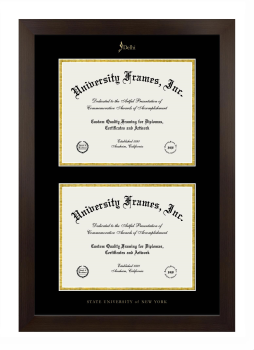 State University of New York (Delhi) Double Diploma Frame in Manhattan Espresso with Black & Gold Mats for document: 8 1/2"h x 11"w  , document: 8 1/2"h x 11"w  