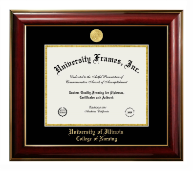 University of Illinois College of Nursing Diploma Frame in Classic Mahogany with Gold Trim with Black & Gold Mats for document: 8 1/2"h x 11"w  