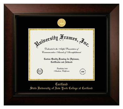 State University of New York College at Cortland Diploma Frame in Legacy Black Cherry with Black & Gold Mats for document: 8 1/2"h x 11"w  