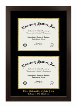 State University of New York College at Old Westbury Double Diploma Frame in Manhattan Espresso with Black & Gold Mats for document: 8 1/2"h x 11"w  , document: 8 1/2"h x 11"w  