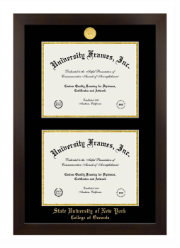 State University of New York College at Oneonta Double Diploma Frame in Manhattan Espresso with Black & Gold Mats for document: 8 1/2"h x 11"w  , document: 8 1/2"h x 11"w  