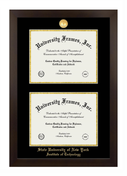 State University of New York Institute of Technology Double Diploma Frame in Manhattan Espresso with Black & Gold Mats for document: 8 1/2"h x 11"w  , document: 8 1/2"h x 11"w  