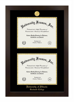 University of Illinois Graduate College Double Diploma Frame in Manhattan Espresso with Black & Gold Mats for document: 8 1/2"h x 11"w  , document: 8 1/2"h x 11"w  