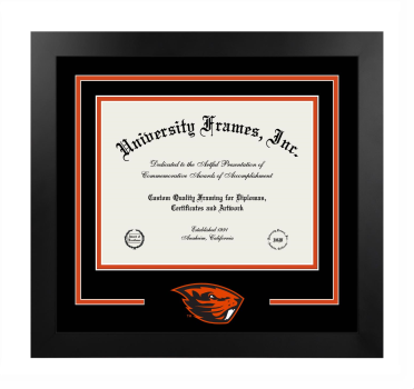 Oregon State University College of Public Health and Human Sciences Logo Mat Frame in Manhattan Black with Black & Orange Mats for document: 8 1/2"h x 11"w  