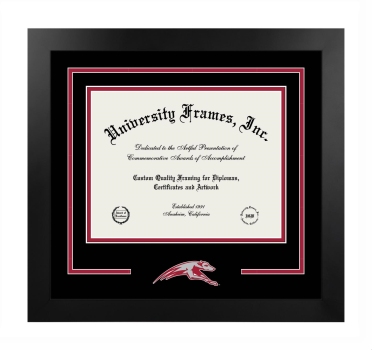 University of Indianapolis Logo Mat Frame in Manhattan Black with Black & Crimson Mats for document: 8 1/2"h x 11"w  