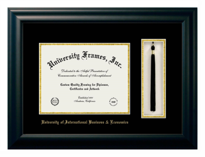 University of International Business & Economics Diploma with Tassel Box Frame in Satin Black with Black & Gold Mats for document: 8 1/2"h x 11"w  