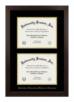 University of International Business & Economics Double Diploma Frame in Manhattan Espresso with Black & Gold Mats for document: 8 1/2"h x 11"w  , document: 8 1/2"h x 11"w  